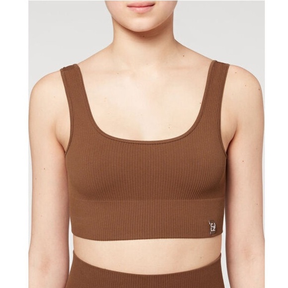 Calzedonia seamless ribbed bralette top chestnut brown sports bra square neck - Picture 1 of 7